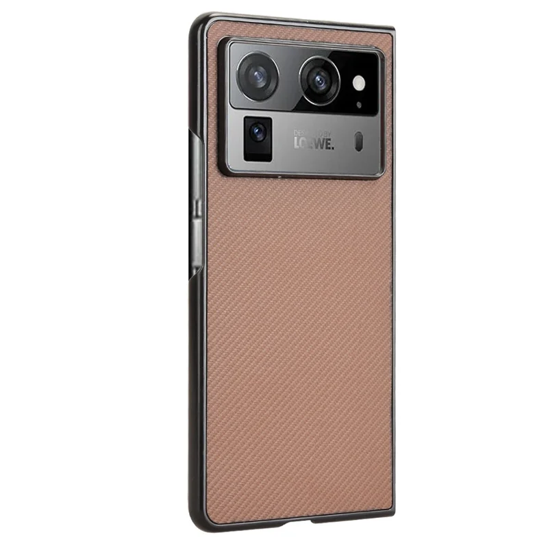 For TECNO Phantom V Fold2 Case Carbon Fiber Texture Shockproof PU+PC Phone Cover - Brown