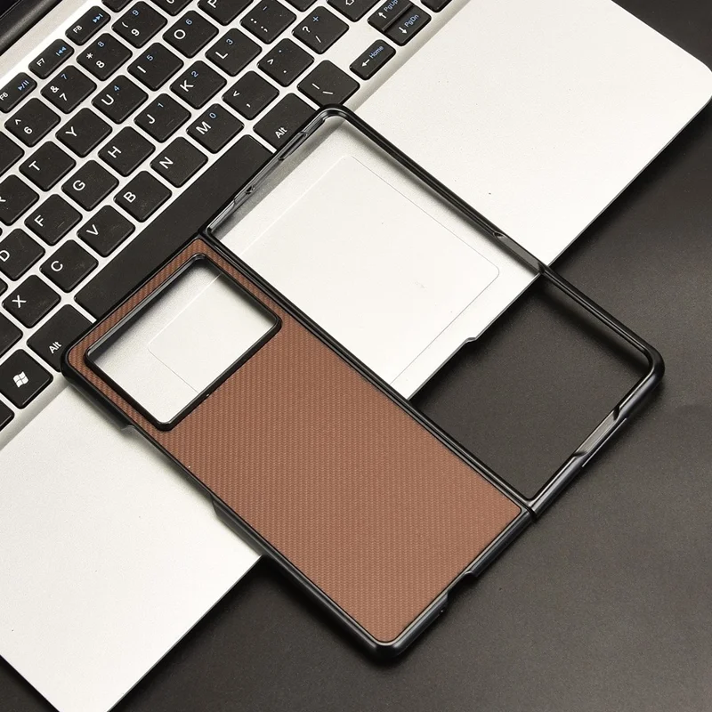 For TECNO Phantom V Fold2 Case Carbon Fiber Texture Shockproof PU+PC Phone Cover - Brown