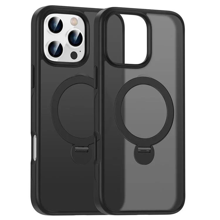 Coque pour iPhone 16 Pro compatible avec MagSafe PC+TPU avec support rotatif - Noir