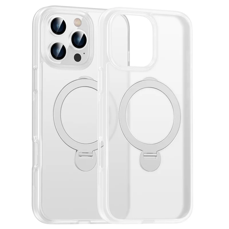 For iPhone 16 Pro Case Compatible with MagSafe PC+TPU Rotating Kickstand Phone Cover - Transparent