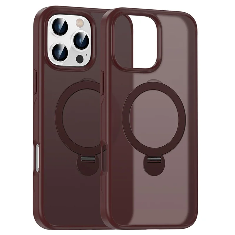 For iPhone 16 Pro Case Compatible with MagSafe PC+TPU Rotating Kickstand Phone Cover - Wine Red