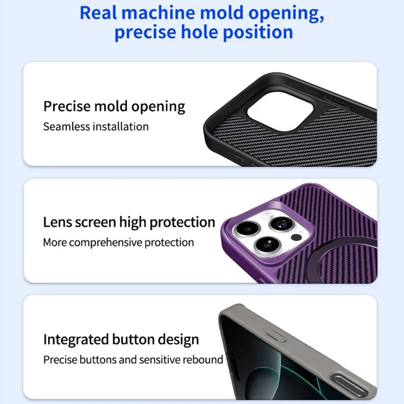 For iPhone 16 Pro Max Phone Case with Magnetic Kickstand TPU + PC Carbon Fiber Back Cover - Brown