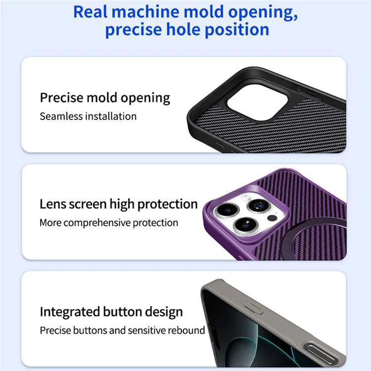 Coque de téléphone magnétique rotative avec support intégré pour iPhone 16 Pro, en TPU+PC avec fibre de carbone - Noir