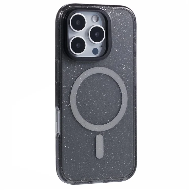 Custodia per iPhone 16 Pro Max compatibile con MagSafe, design epossidico con supporto, cover posteriore in TPU+PC - Nero