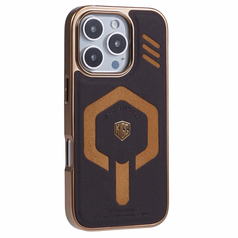 KIGC For iPhone 16 Pro Max Case Compatible with MagSafe Leather+PC+TPU Phone Cover - Titanium Gold