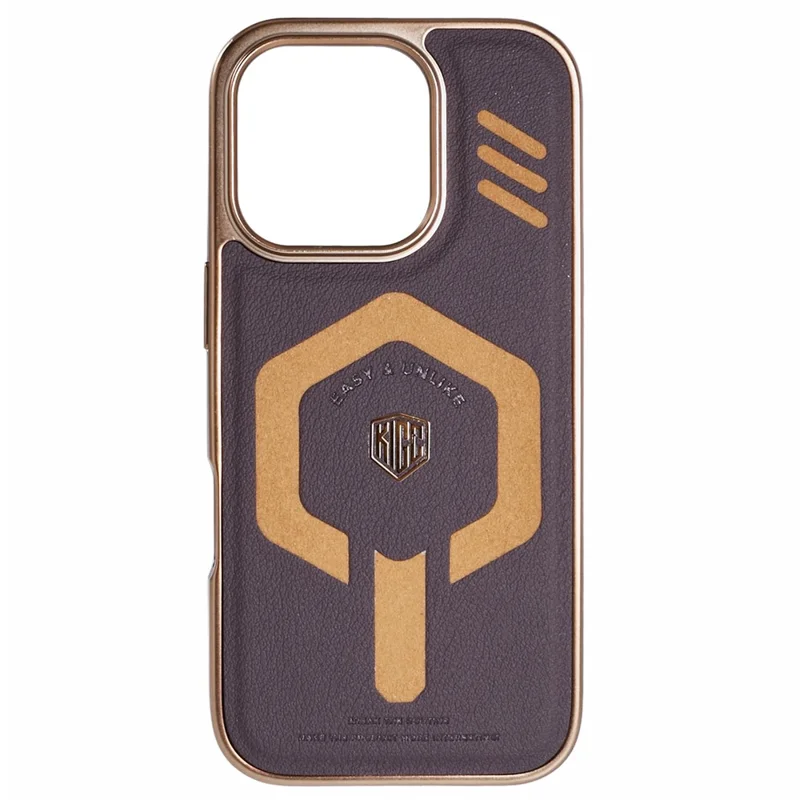 KIGC For iPhone 16 Pro Max Case Compatible with MagSafe Leather+PC+TPU Phone Cover - Titanium Gold