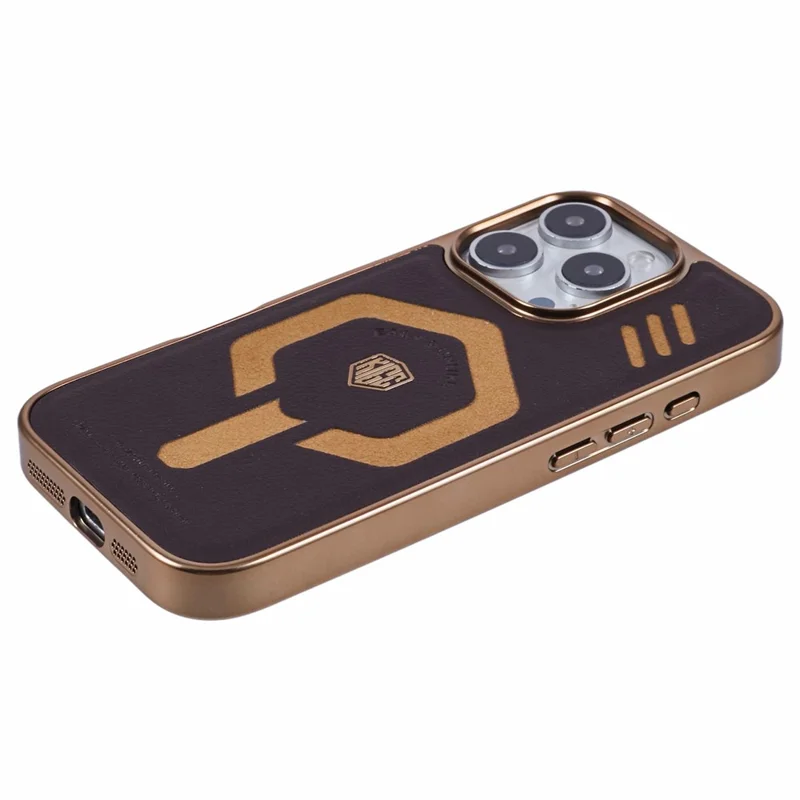 KIGC For iPhone 16 Pro Max Case Compatible with MagSafe Leather+PC+TPU Phone Cover - Titanium Gold