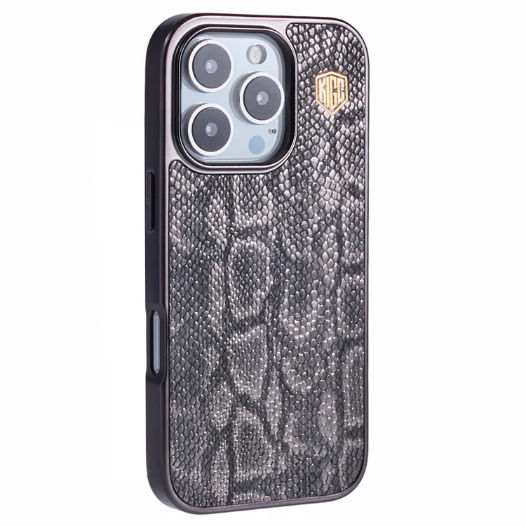 Funda para iPhone 16 Pro Max KIGC compatible con MagSafe, textura de serpiente, cuero + PC + TPU, color gris.