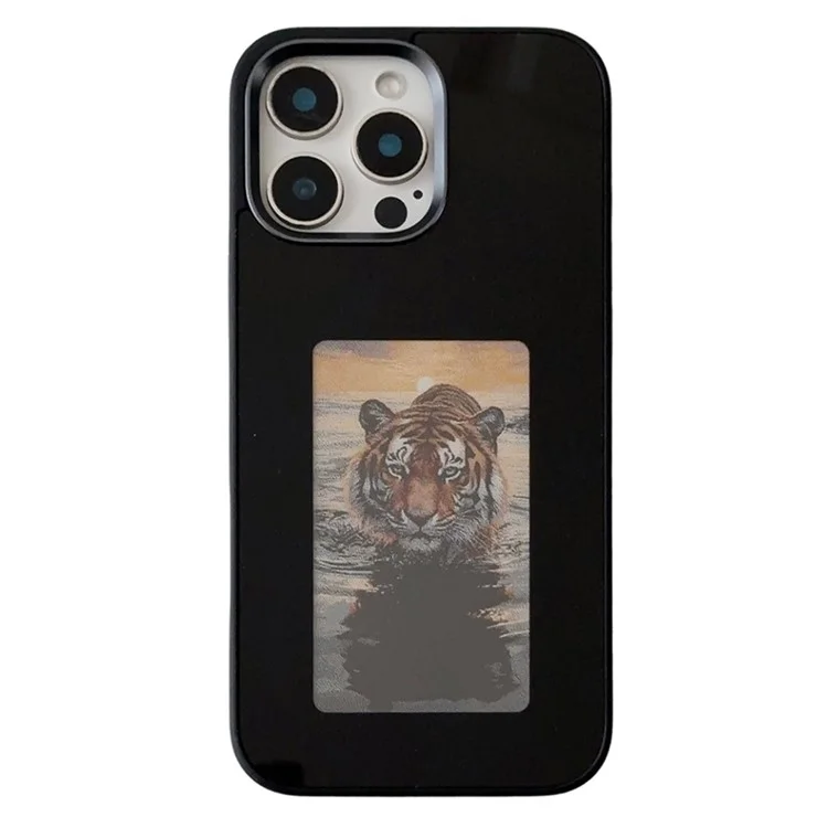 For iPhone 16 Pro E Ink Phone Case 4-Color Screen, DIY Wireless NFC Photo Display - Black