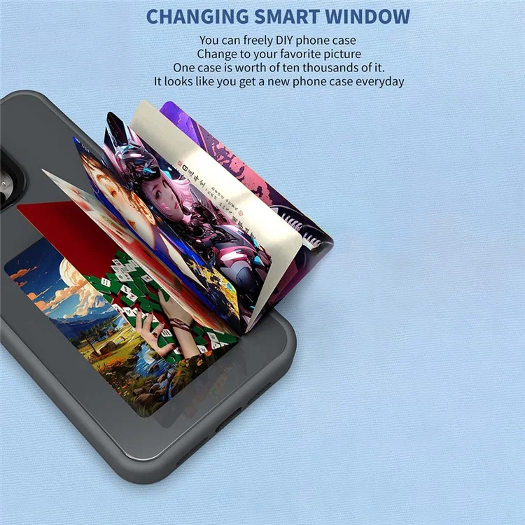 For iPhone 16 Pro E Ink Phone Case 4-Color Screen, DIY Wireless NFC Photo Display - Blue