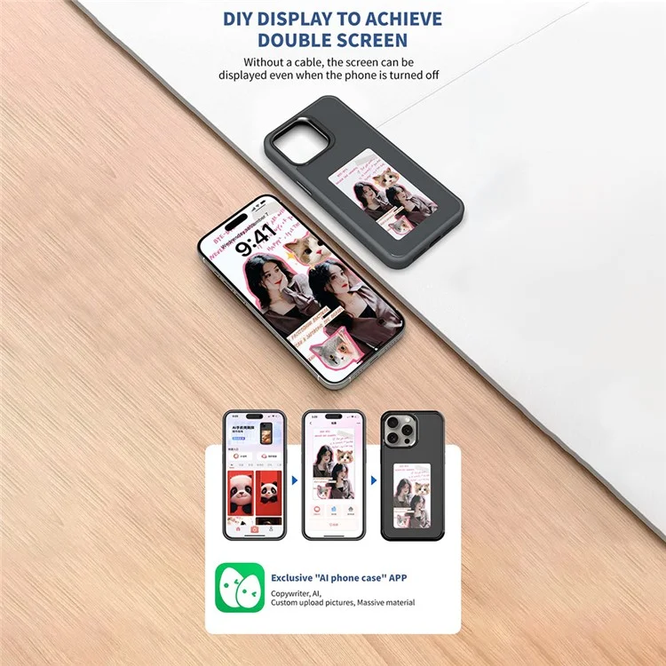 For iPhone 16 Pro E Ink Phone Case 4-Color Screen, DIY Wireless NFC Photo Display - Blue