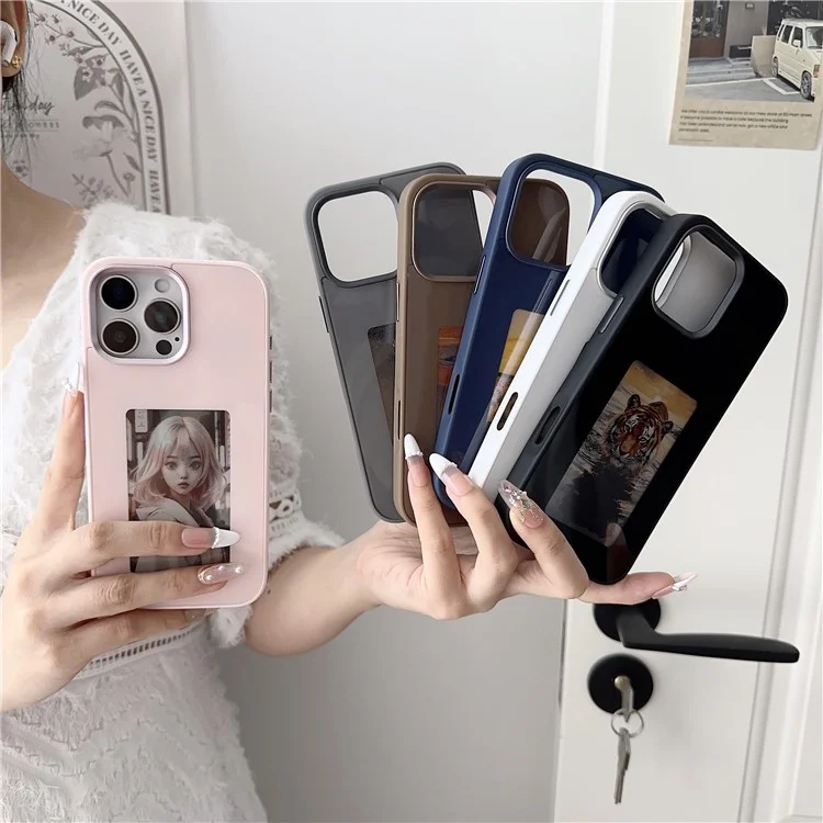 For iPhone 16 Pro E Ink Phone Case 4-Color Screen, DIY Wireless NFC Photo Display - Blue