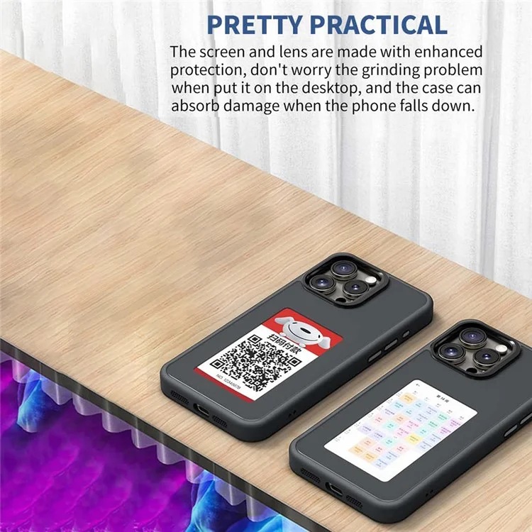 For iPhone 16 Pro Max E Ink Phone Case 4-Color Screen, DIY Wireless NFC Photo Display - White
