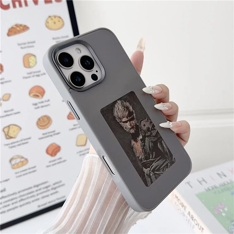 Custodia per iPhone 16 Pro Max E Ink con schermo a 4 colori, display foto wireless NFC fai-da-te - Grigio