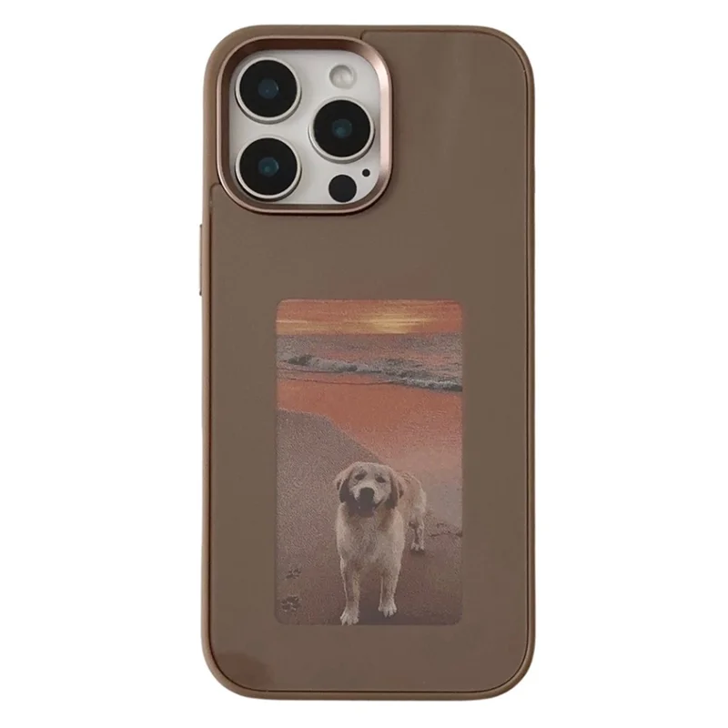 For iPhone 16 Pro Max E Ink Phone Case 4-Color Screen, DIY Wireless NFC Photo Display - Brown