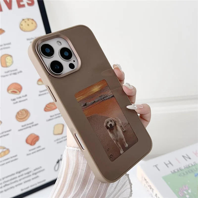 For iPhone 16 Pro Max E Ink Phone Case 4-Color Screen, DIY Wireless NFC Photo Display - Brown