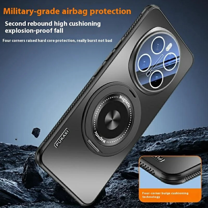 For Honor Magic7 Pro 5G Magnetic Case Kickstand TPU+PC Heat Dissipation Phone Cover - Black