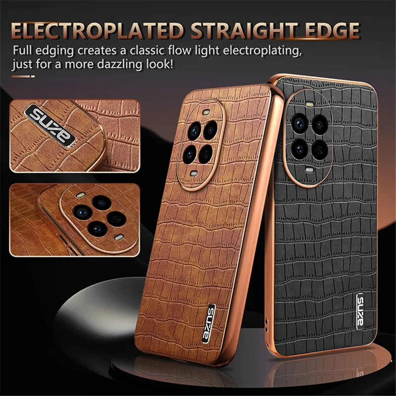 AZNS Per Huawei nova 13 Pro 5G Custodia Texture Coccodrillo Elettroplaccata PU+TPU - Nero