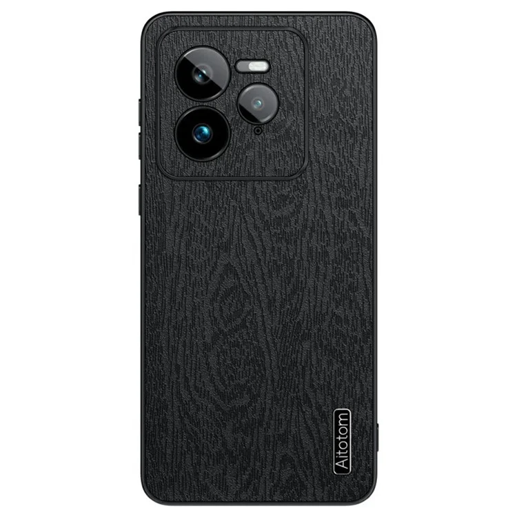 Funda para Realme GT 7 Pro 5G con textura de madera y revestimiento de piel de PU PC+TPU - Negro