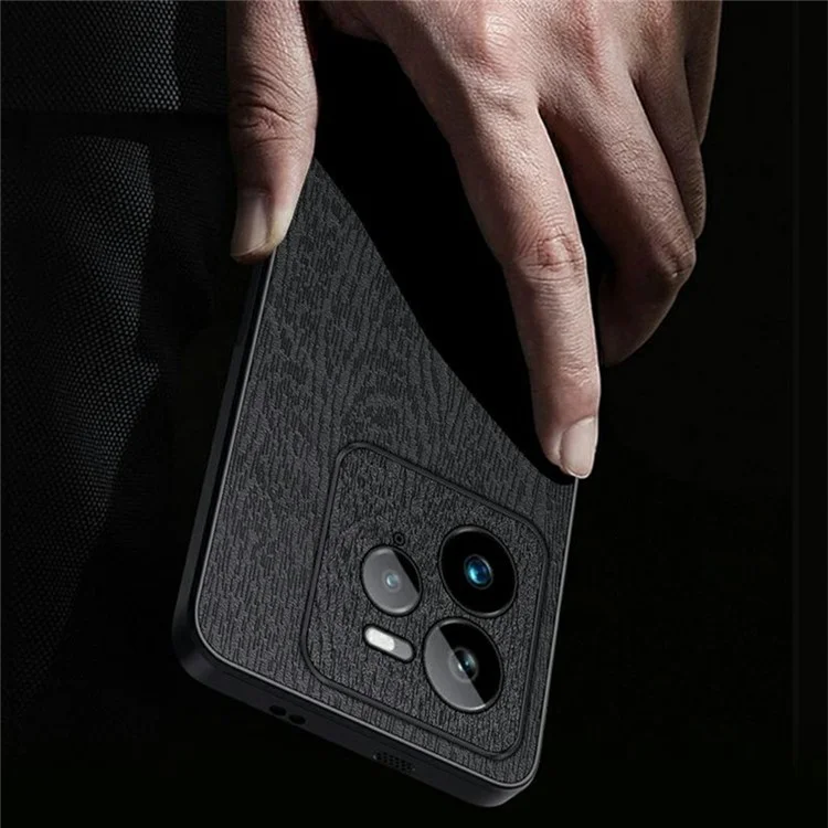 Funda para Realme GT 7 Pro 5G con textura de madera y revestimiento de piel de PU PC+TPU - Negro
