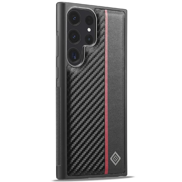 Funda para Samsung Galaxy S25 Ultra LC.IMEEKE de fibra de carbono, textura de cuero + TPU + EVA
