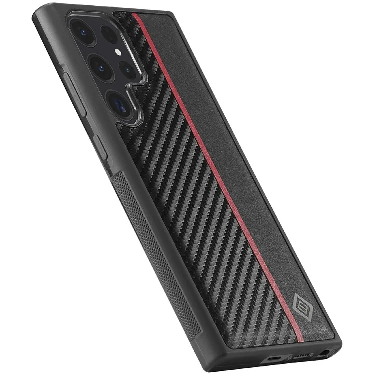 Funda para Samsung Galaxy S25 Ultra LC.IMEEKE de fibra de carbono, textura de cuero + TPU + EVA