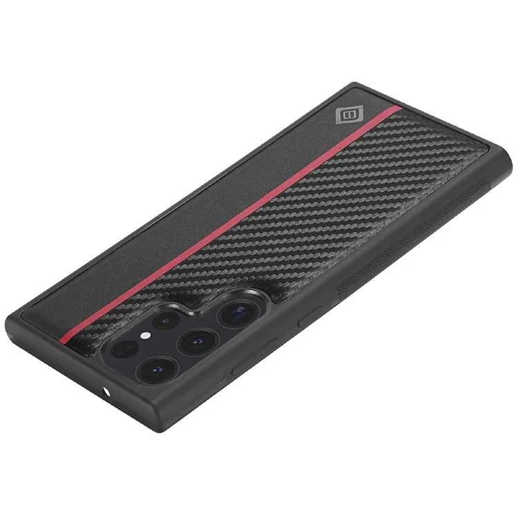 Funda para Samsung Galaxy S25 Ultra LC.IMEEKE de fibra de carbono, textura de cuero + TPU + EVA
