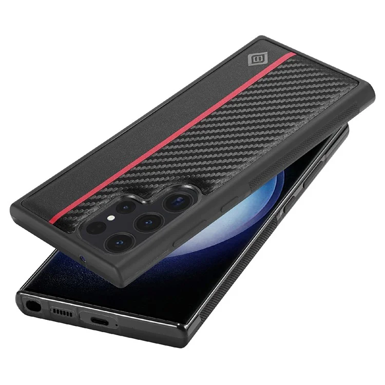 Funda para Samsung Galaxy S25 Ultra LC.IMEEKE de fibra de carbono, textura de cuero + TPU + EVA
