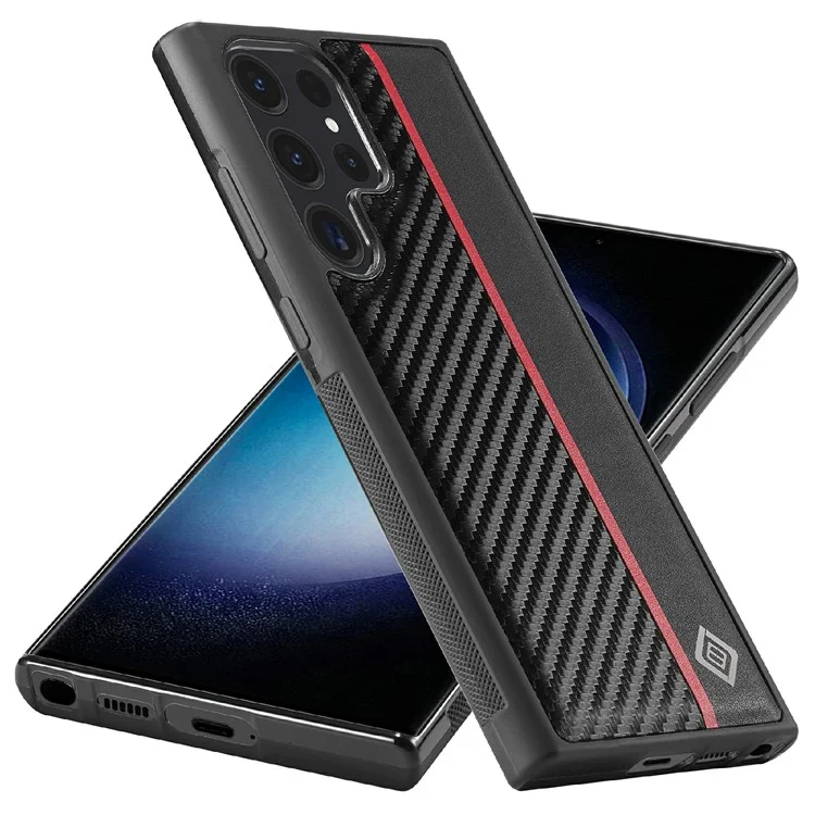 Funda para Samsung Galaxy S25 Ultra LC.IMEEKE de fibra de carbono, textura de cuero + TPU + EVA
