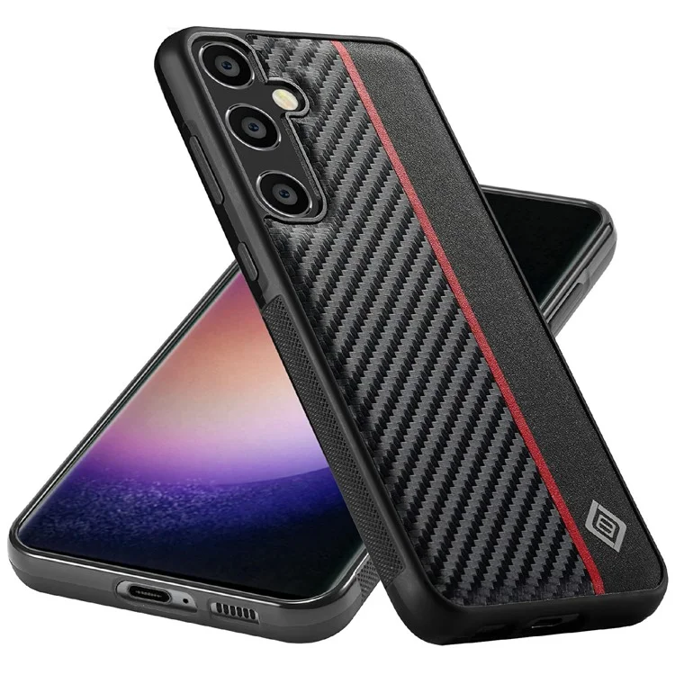 LC.IMEEKE Funda para Samsung Galaxy S25+ Textura de fibra de carbono Cuero+TPU+EVA Cubierta de teléfono