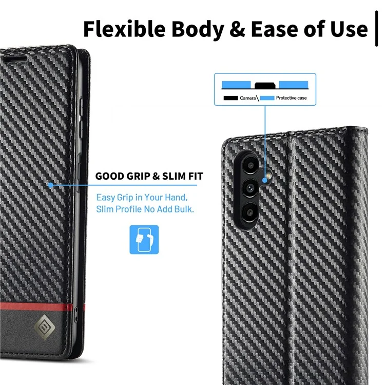 LC.IMEEKE Hülle für Samsung Galaxy A16 4G / 5G, Kohlefaser-Textur, Telefonhülle, Ständer, Kartenfach - Horizontaler Streifen