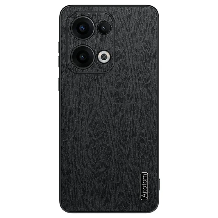 Funda para Oppo Reno13 5G (Global) con textura de madera, revestimiento de piel de poliuretano y cubierta de PC + TPU - Negro