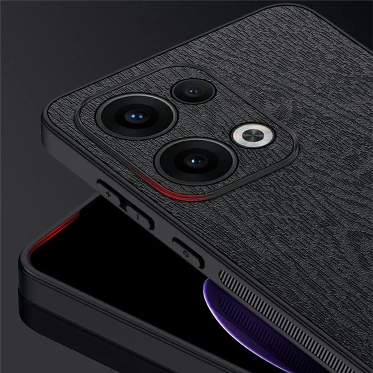 Funda para Oppo Reno13 5G (Global) con textura de madera, revestimiento de piel de poliuretano y cubierta de PC + TPU - Negro
