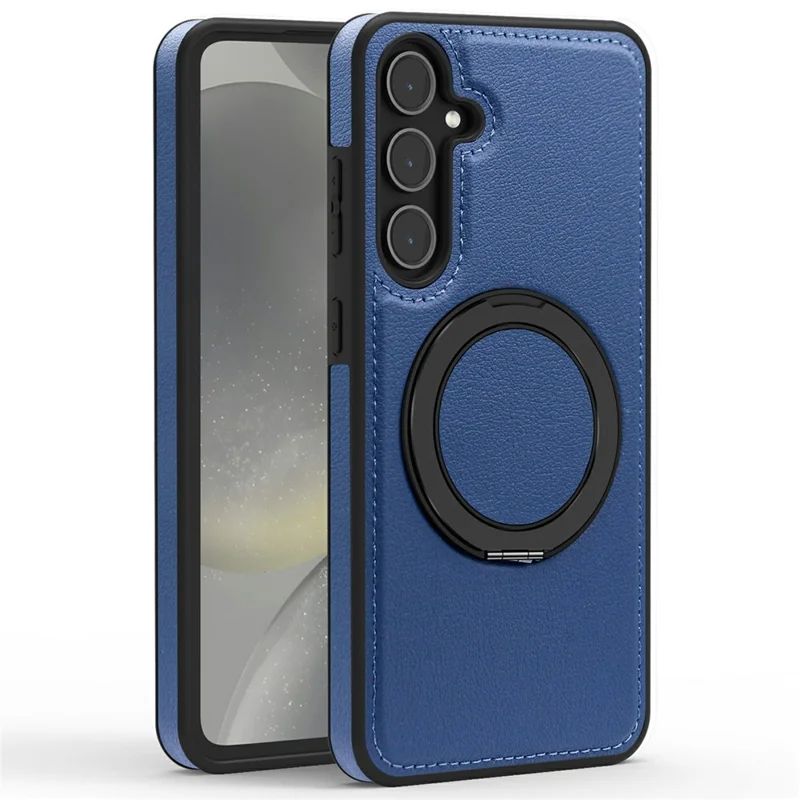 For Samsung Galaxy S25+ Case with Ring Kickstand Magnetic Case PU Leather Back Cover - Blue