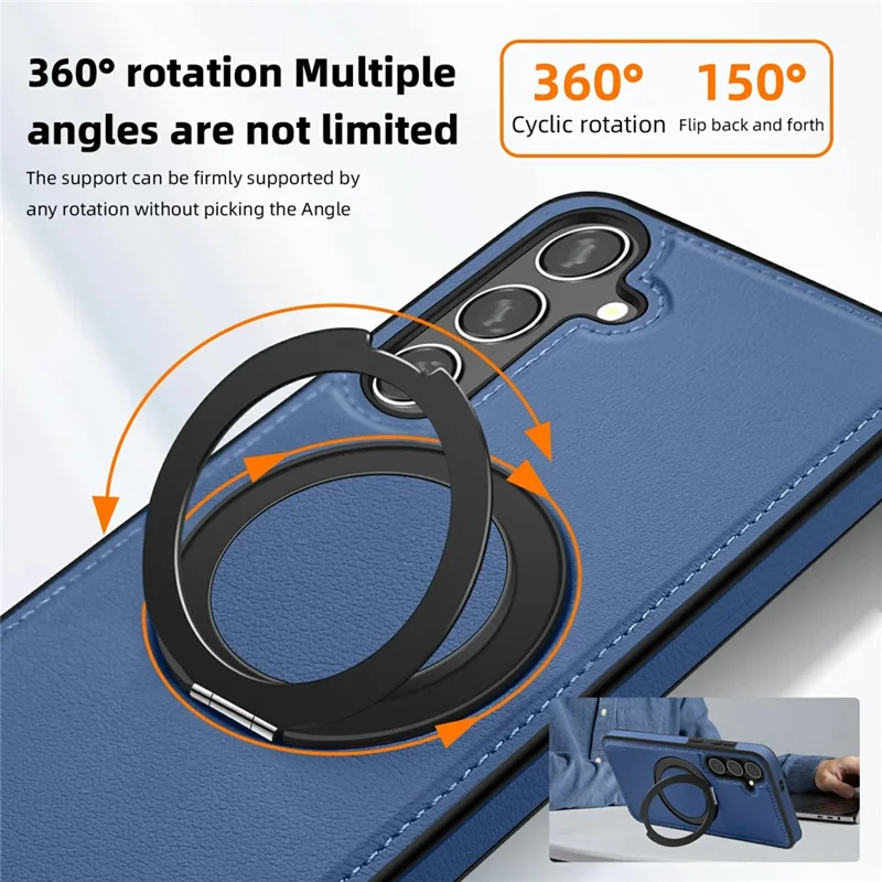 For Samsung Galaxy S25+ Case with Ring Kickstand Magnetic Case PU Leather Back Cover - Blue
