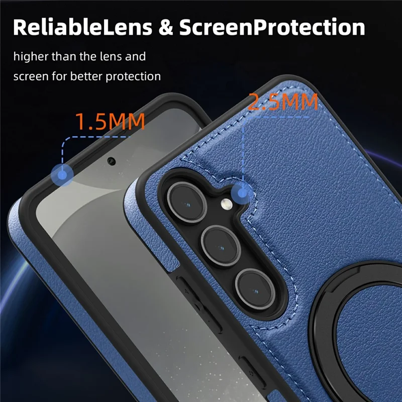 For Samsung Galaxy S25+ Case with Ring Kickstand Magnetic Case PU Leather Back Cover - Blue