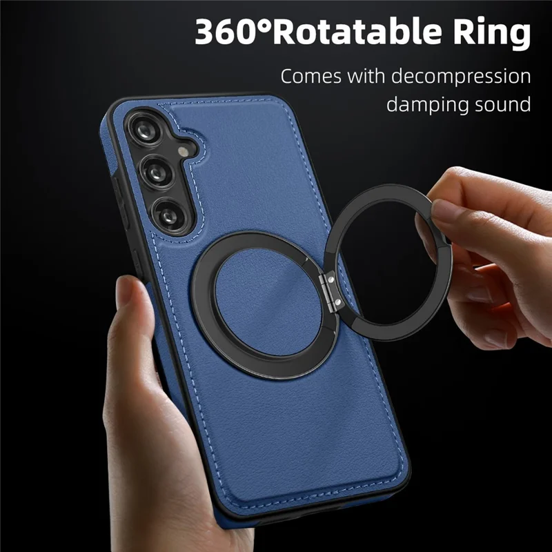 For Samsung Galaxy S25+ Case with Ring Kickstand Magnetic Case PU Leather Back Cover - Blue