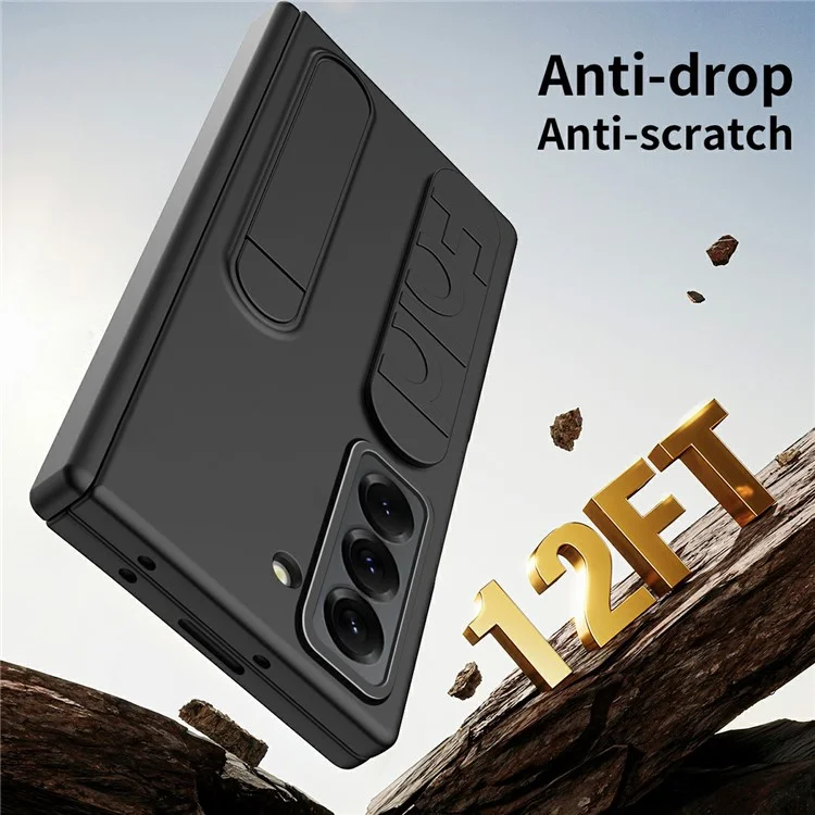 Funda para Samsung Galaxy Z Fold6 con soporte, correa de muñeca y película de vidrio templado - Negro