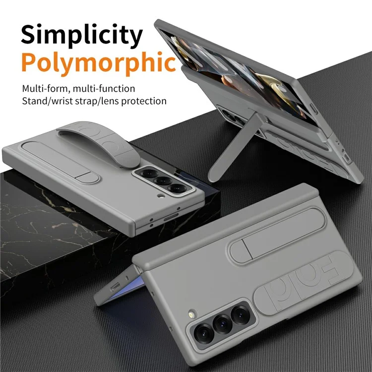 Funda para Samsung Galaxy Z Fold6 con soporte, correa de muñeca y película de vidrio templado - Negro