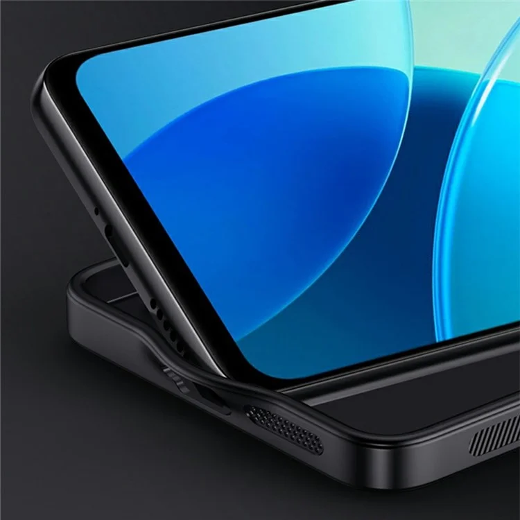 Für vivo Y19s 4G Hülle Holzmaserung PU-Leder beschichtete PC+TPU Handyhülle - Schwarz