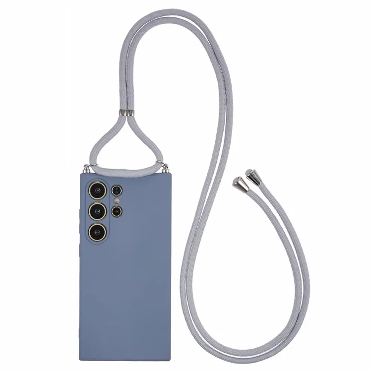 For Samsung Galaxy S24 Ultra Crossbody Case Flexible TPU Fiber Lining Anti-Shock Phone Cover - Lavender Grey
