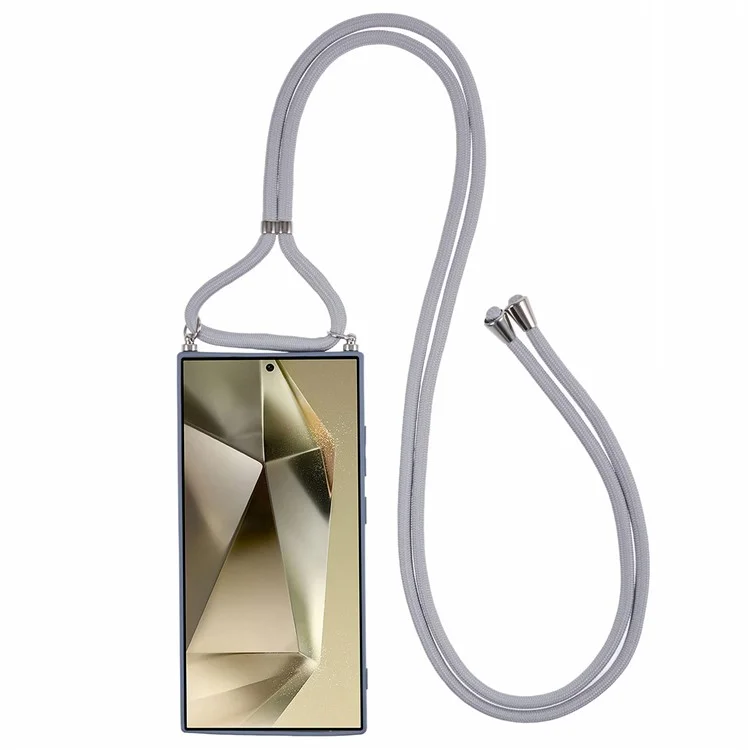 For Samsung Galaxy S24 Ultra Crossbody Case Flexible TPU Fiber Lining Anti-Shock Phone Cover - Lavender Grey