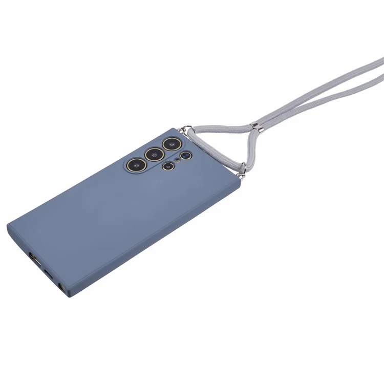 For Samsung Galaxy S24 Ultra Crossbody Case Flexible TPU Fiber Lining Anti-Shock Phone Cover - Lavender Grey