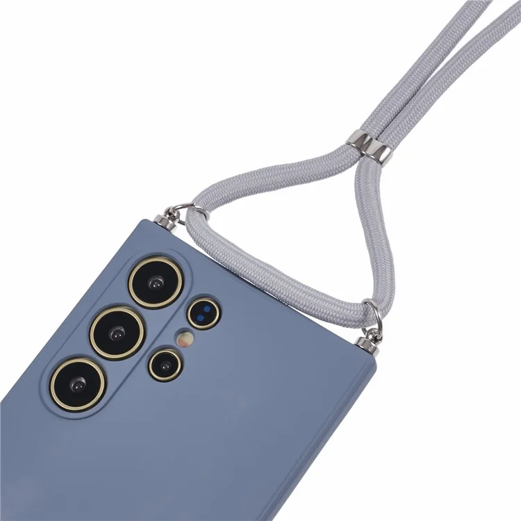 For Samsung Galaxy S24 Ultra Crossbody Case Flexible TPU Fiber Lining Anti-Shock Phone Cover - Lavender Grey