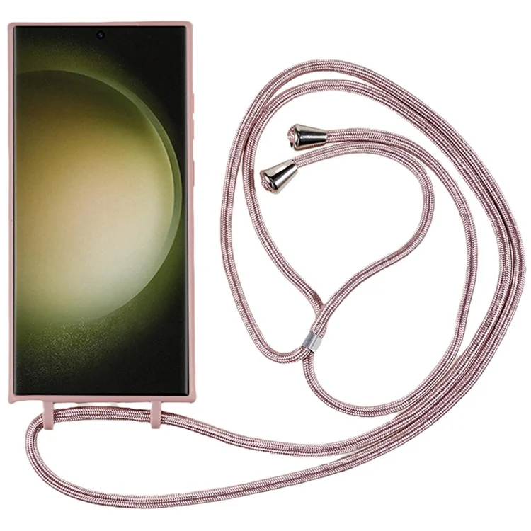 Étui pour Samsung Galaxy S25 Ultra en TPU souple antichoc avec dragonne réglable - Rose foncé