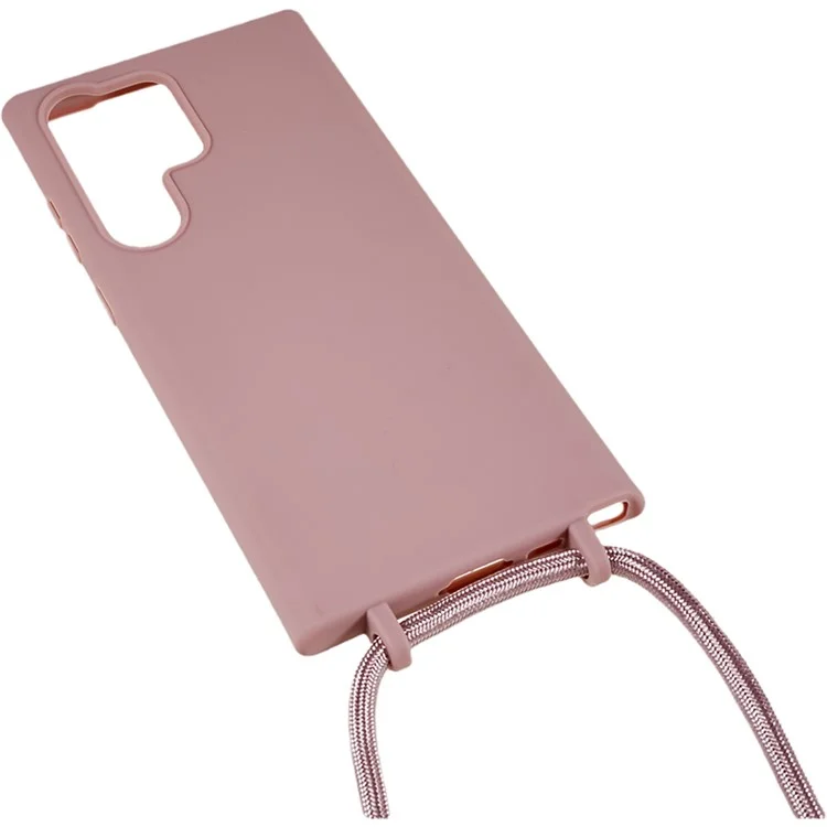 Étui pour Samsung Galaxy S25 Ultra en TPU souple antichoc avec dragonne réglable - Rose foncé
