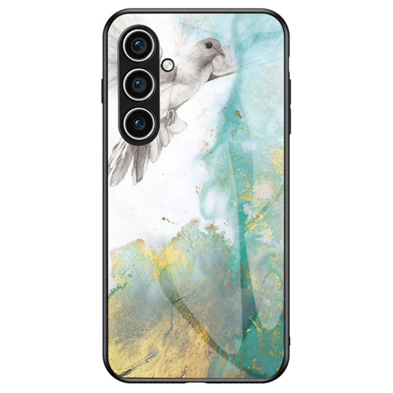 For Samsung Galaxy S25 Case Marble Pattern Tempered Glass + PC + TPU Protective Phone Cover - Flying Pigeon Marble