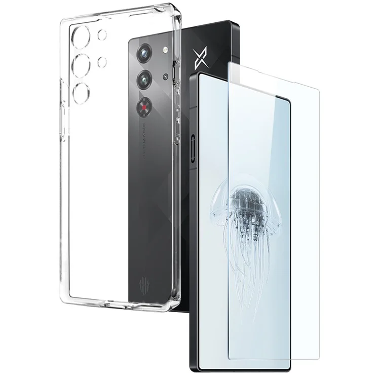 Étui transparent en TPU souple avec protecteur d'écran en verre trempé pour ZTE nubia Red Magic 10 Pro 5G / 10 Pro+ 5G