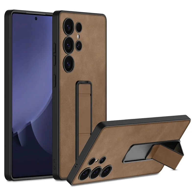 GKK For Samsung Galaxy S25 Ultra Skin-Feel Matte Phone Case Folding Kickstand - Brown