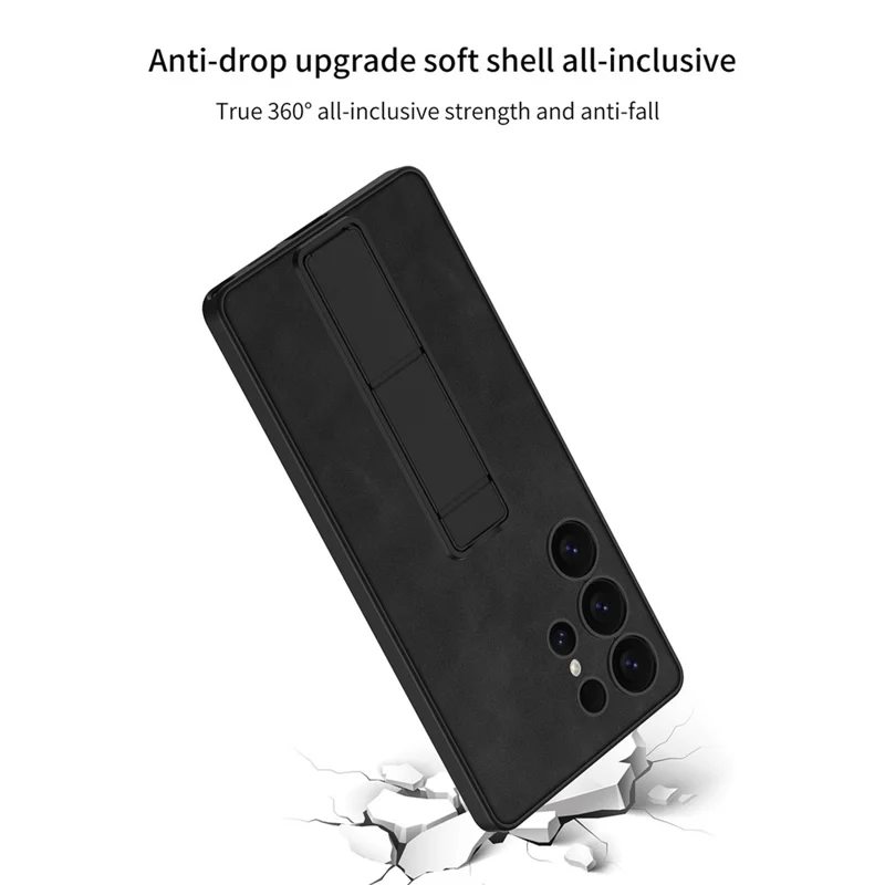 GKK For Samsung Galaxy S25 Ultra Skin-Feel Matte Phone Case Folding Kickstand - Brown